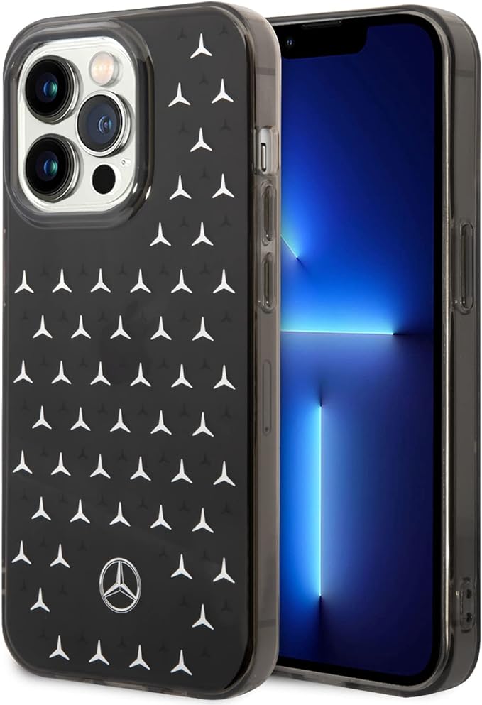 Mercedes-Benz iPhone 14 Pro Max Hard Case - Double Layer Large Star Design - Black Blue