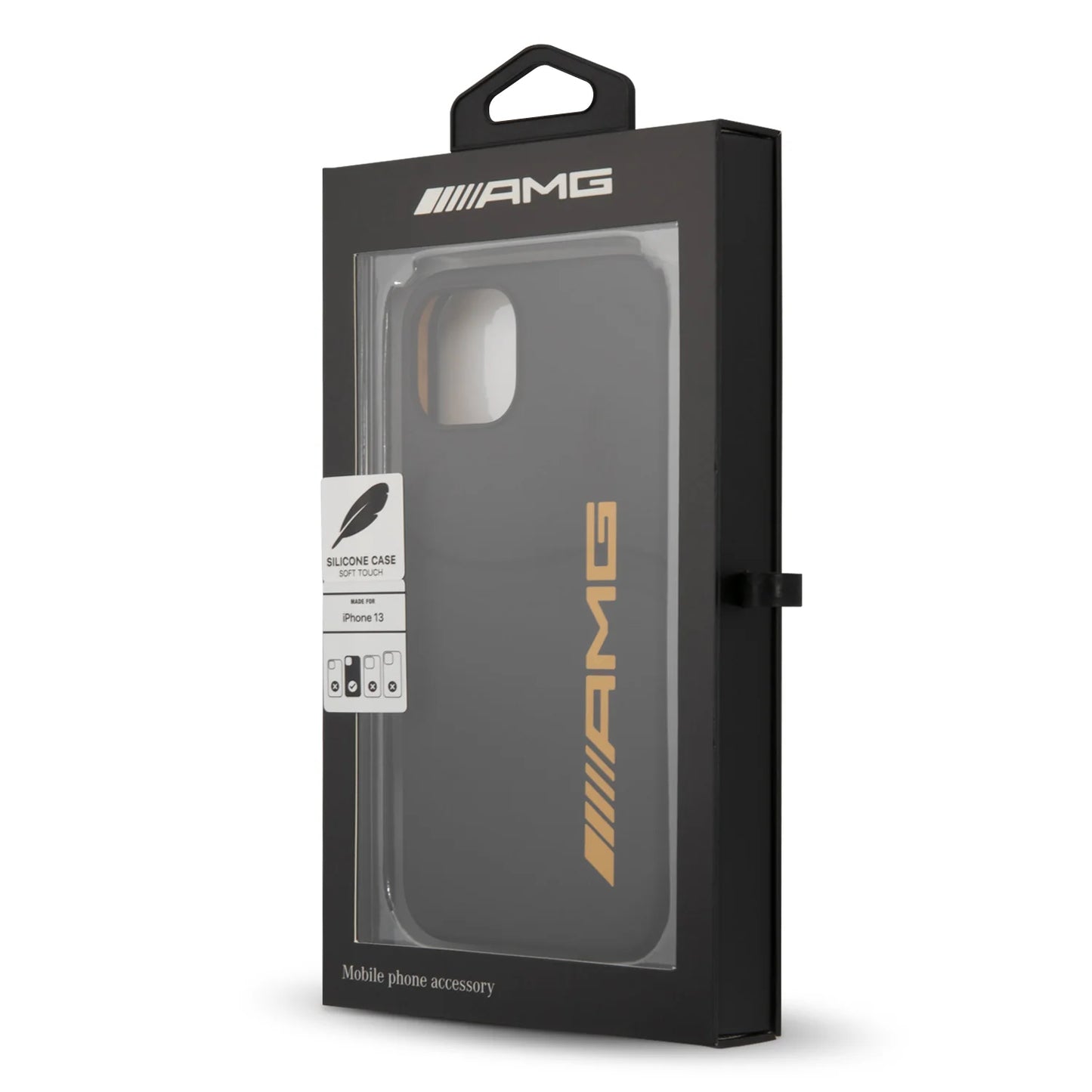AMG iPhone 13 Pro Hard Case - Silicone with Large Yellow Logo - Black