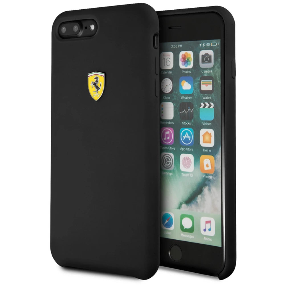Ferrari iPhone 8 Plus Silicone Case - SF Shield Logo - Black