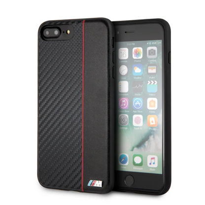 BMW M iPhone 8 Plus Hard Case - Carbon PU with Red Stripe - Navy