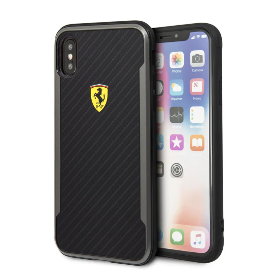 Ferrari iPhone XS Max Hard Case - Printed Carbon Effect - Black