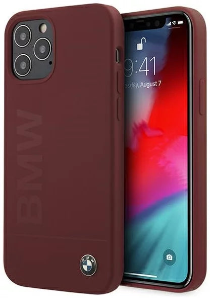 BMW iPhone 12 Pro Max Silicone Case - Metal Logo - Red