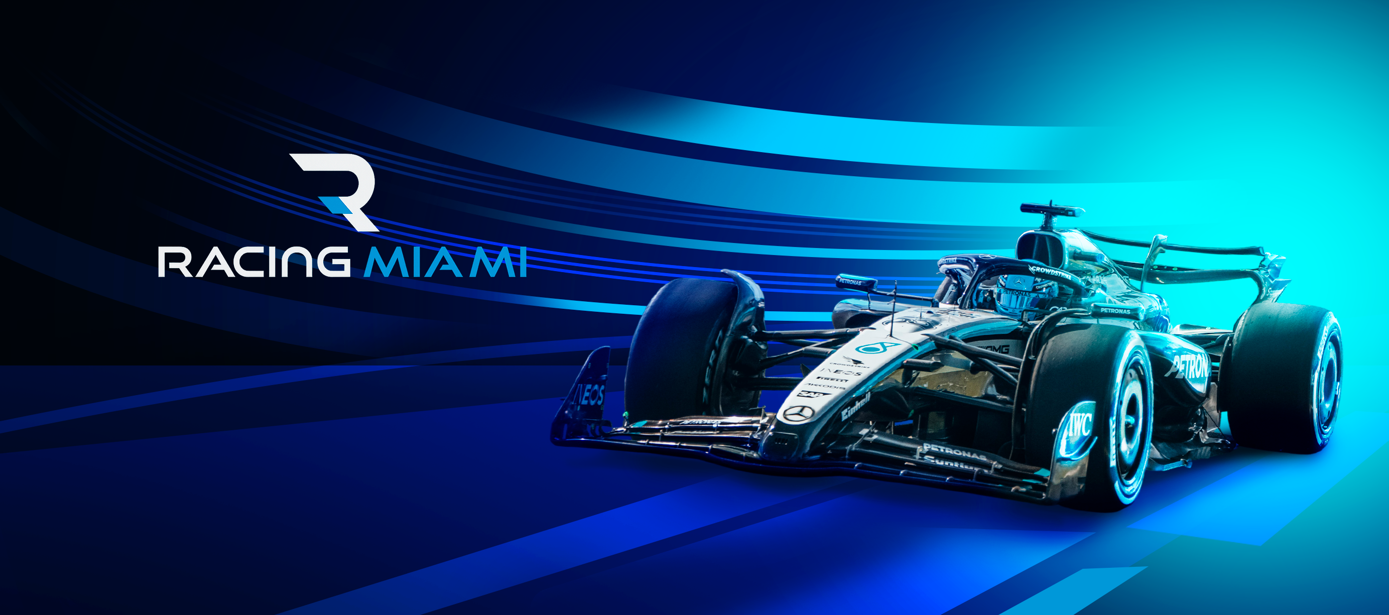 Racing Miami Formula 1 store banner featuring a modern F1 race car and motorsport themed design