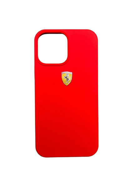 Ferrari iPhone 15 Pro Max Hard Case - Silicone with Metal Ring & Shield Logo - Red