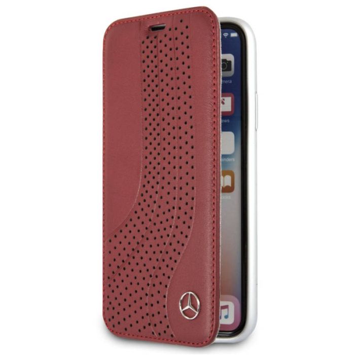 Mercedes iPhone X Booktype Case - New Bow I Genuine Leather - Red
