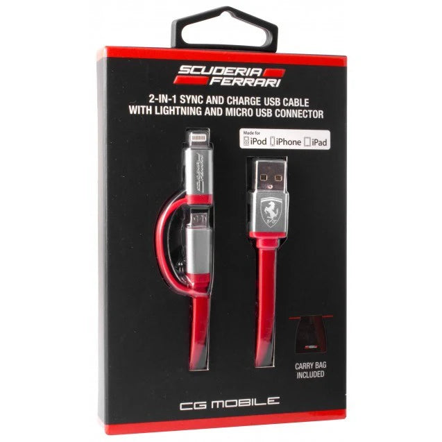 Ferrari Charging Cable with MFi Lightning and USB Red