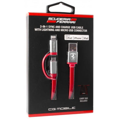 Ferrari Charging Cable with MFi Lightning and USB Red