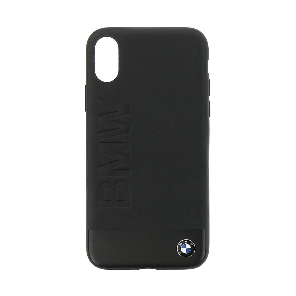 BMW iPhone X Soft Case - Genuine Leather with Brushed Aluminum Plate - Black