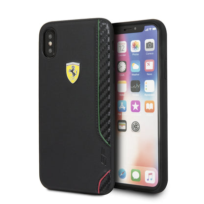 Ferrari iPhone X / XS Hard Case - Carbon Leather - Black