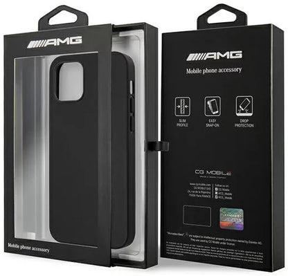 AMG iPhone 12 / iPhone 12 Pro Leather Case - Black with Hot-Stamped Logo