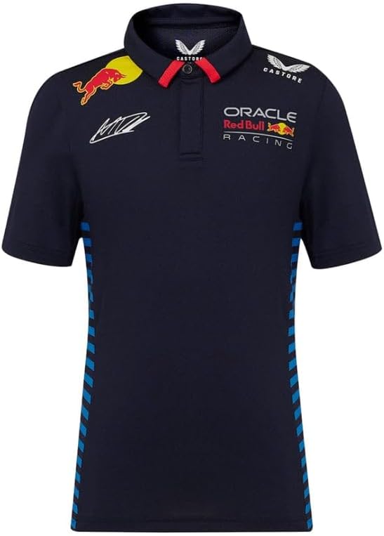 Red Bull Racing Stretch Snap Polo Shirt Driver Max Verstappen Night Sky 2024