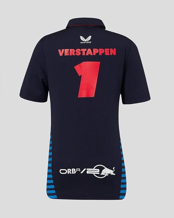 Red Bull Racing Stretch Snap Polo Shirt Driver Max Verstappen Night Sky 2024
