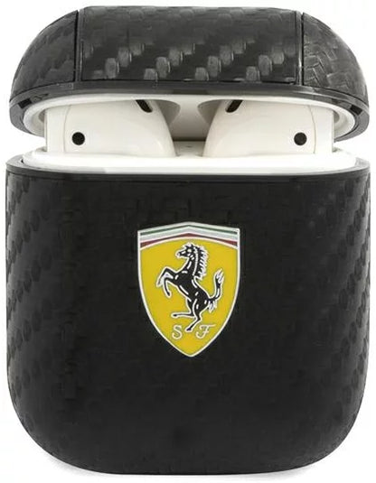 Ferrari AirPods 1/2 Case - PC PU Carbon with Yellow Logo - Black