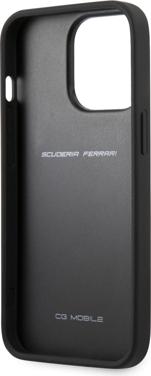 Ferrari iPhone 13 Pro Max Hard Case - PU Carbon with Italy Flag Line - Black