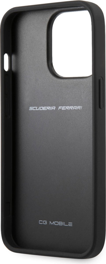 Ferrari iPhone 13 Pro Max Hard Case - PU Carbon with Italy Flag Line - Black