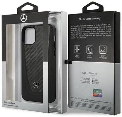 Mercedes iPhone 12 Pro Hard Case - Real Leather with Carbon Fiber - Black