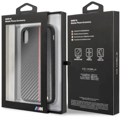 BMW M iPhone X Hard Case - Carbon PU with Red Stripe - Black