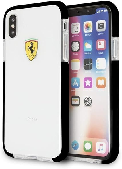Ferrari iPhone X Hard Case - Glossy Transparent Shockproof with Black Side Racing Logo