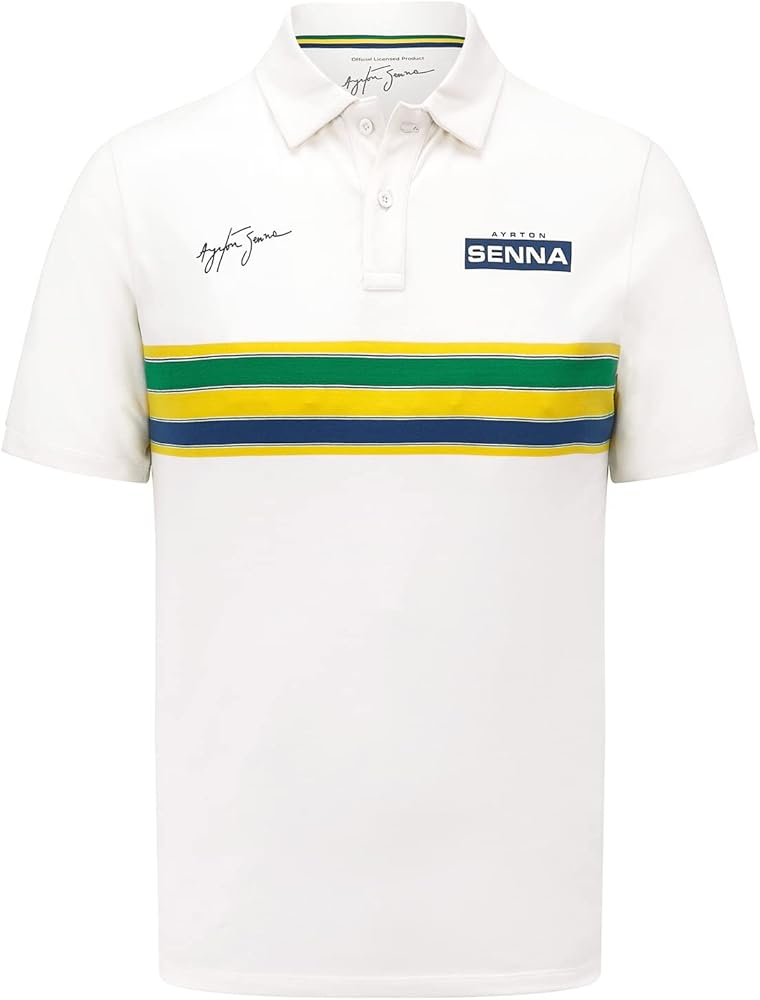 Ayrton Senna Men's Stripe Polo White 2023-Fanwear