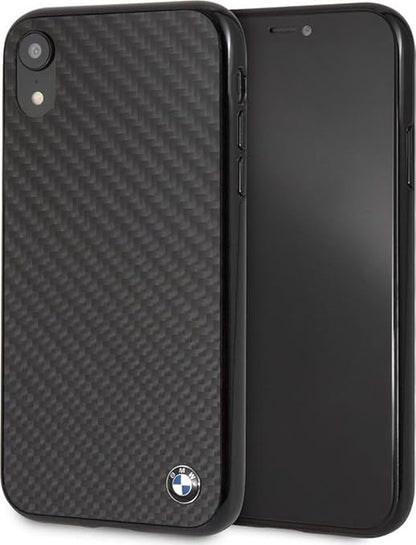 BMW iPhone XR Hard Case - Carbon Fiber with Metal Logo - Black