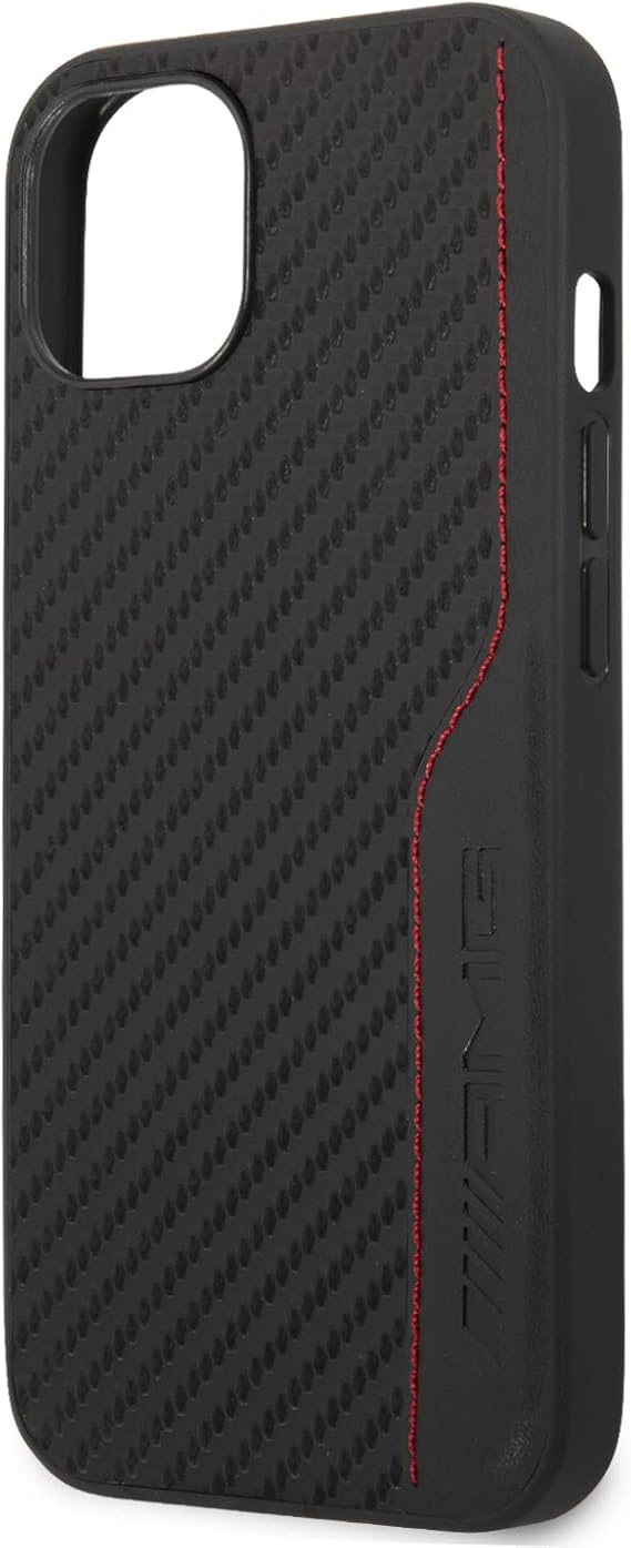 AMG iPhone 13 Hard Case - Carbon & Leather with Red Stitching - Black