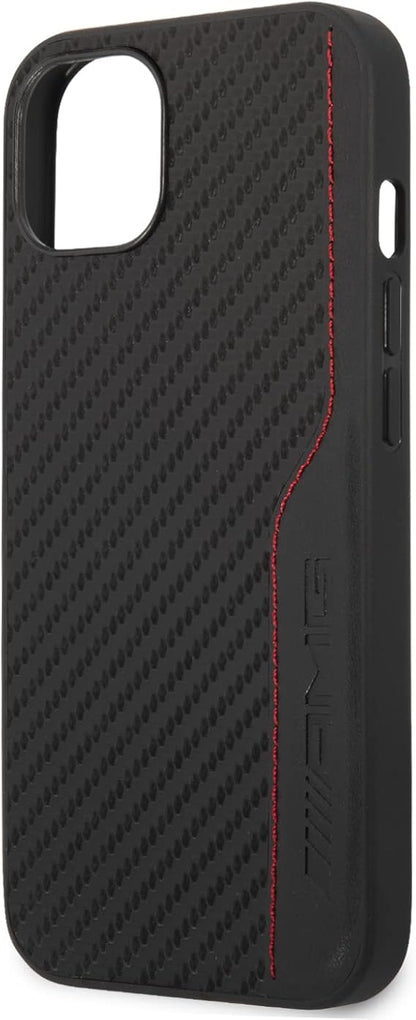 AMG iPhone 13 Hard Case - Carbon & Leather with Red Stitching - Black