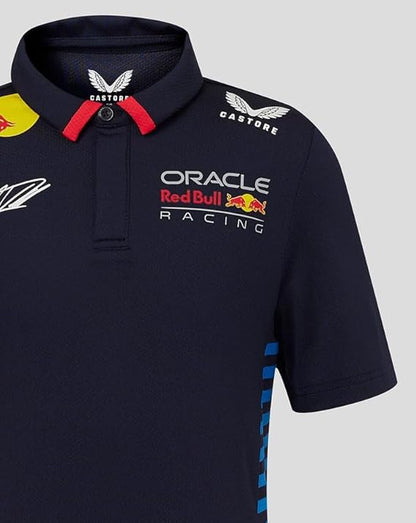 Red Bull Racing Stretch Snap Polo Shirt Driver Max Verstappen Night Sky 2024