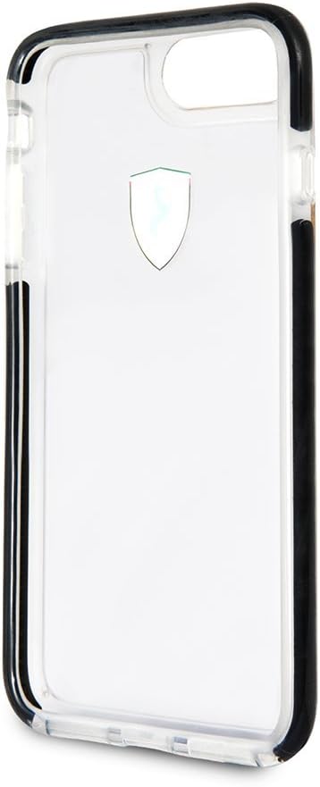 Ferrari iPhone 8 Plus Case - Glossy Transparent Shockproof with Black Side Racing Logo