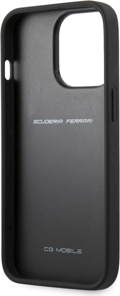 Ferrari iPhone 12 Leather Case - Black with Red Stripe