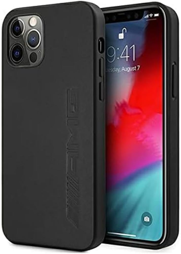 AMG iPhone 12 / iPhone 12 Pro Leather Case - Black with Hot-Stamped Logo