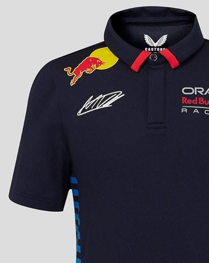 Red Bull Racing Stretch Snap Polo Shirt Driver Max Verstappen Night Sky 2024