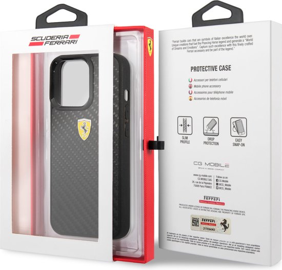 Ferrari iPhone 13 Pro Hard Case - Carbon with Metal Logo - Black