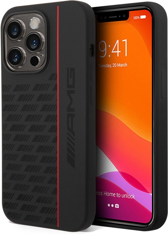 AMG iPhone 14 Pro Max Hard Case - Liquid Silicone with Carbon Pattern - Black