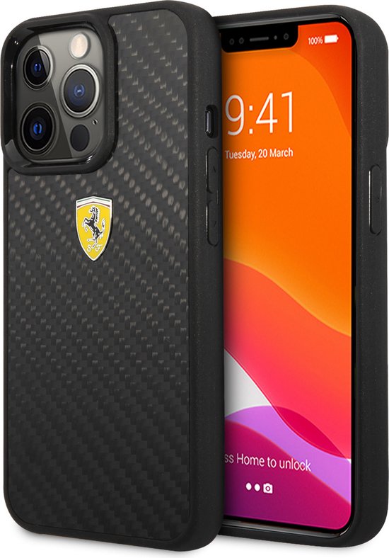 Ferrari iPhone 13 Pro Max Hard Case - Carbon with Metal Logo - Black