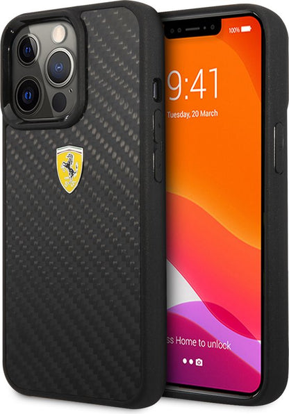 Ferrari iPhone 13 Pro Hard Case - Carbon with Metal Logo - Black
