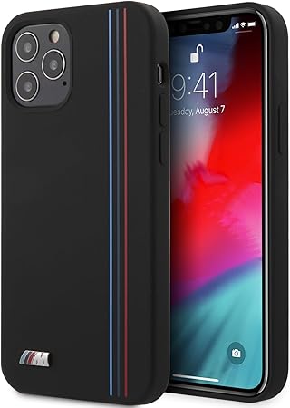 BMW iPhone 12 / 12 Pro Silicone Case - Tricolor Design - Black
