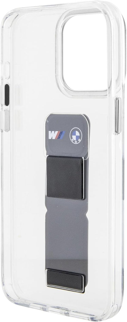 BMW M iPhone 15 Pro Max Hard Case - Clear PU Grip with Stand - Grey