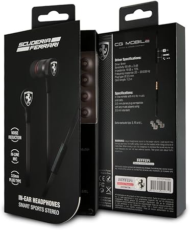 Ferrari Wired Headphones - Black with In-Line Remote and Microphone