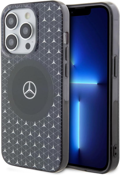 Mercedes-Benz iPhone 15 Pro MagSafe Case - Double Layer with Mini Stars Pattern - Black