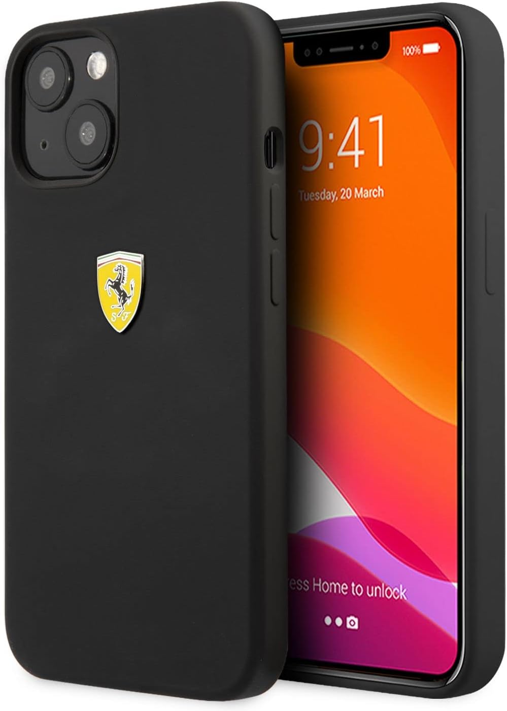 Ferrari iPhone 13 Hard Case - On Track Silicone with Metal Logo - Black