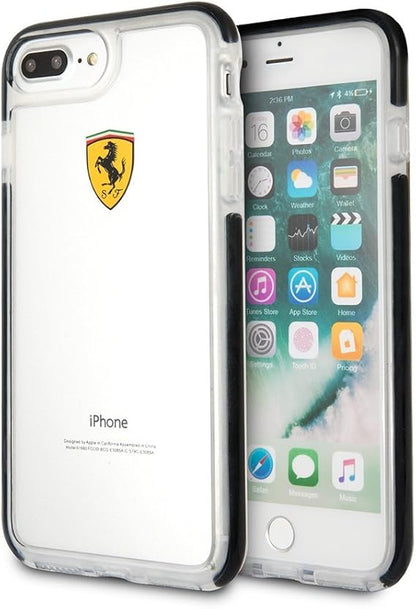 Ferrari iPhone 8 Plus Case - Glossy Transparent Shockproof with Black Side Racing Logo