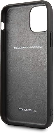 Ferrari iPhone 11 Pro Hard Case - Real Leather Black with Red Scudetto Logo
