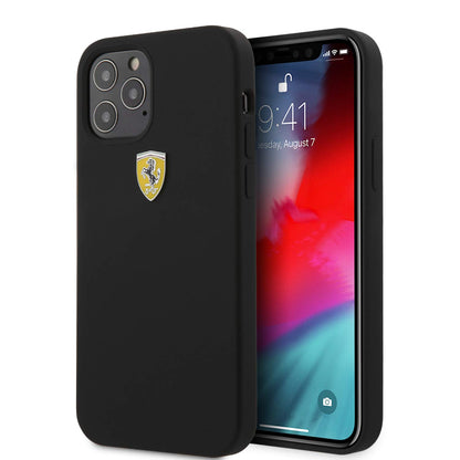 Ferrari iPhone 12 / 12 Pro Case - On Track TPU Silicone with Metal Logo - Black