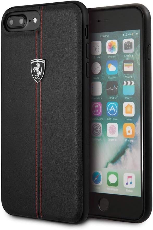 Ferrari iPhone 8 Plus Hard Case - Heritage with Vertical Contrast Stripe - Black