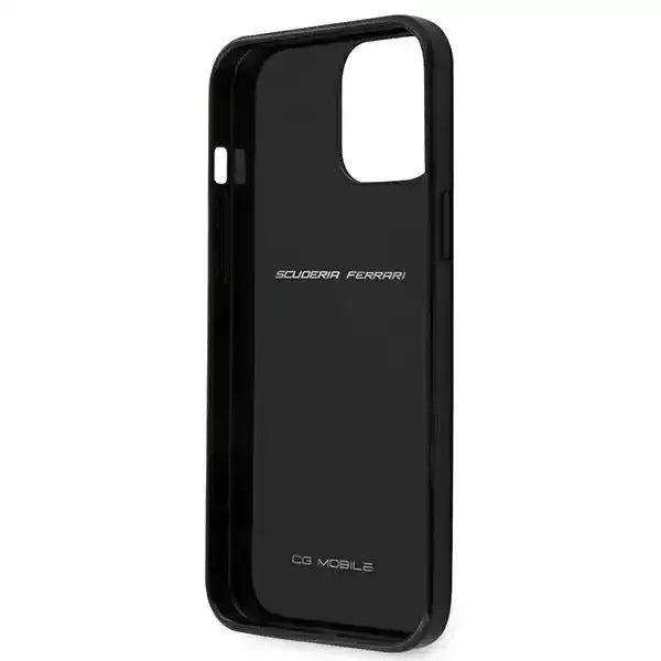 Ferrari iPhone 12 / 12 Pro Hard Case - On Track Carbon with Metal Logo - Black