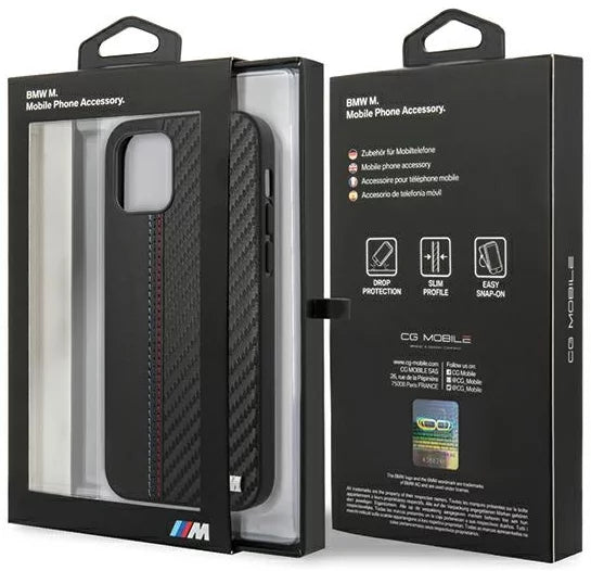 BMW iPhone 12 / 12 Pro Leather Case - Carbon Effect - Black