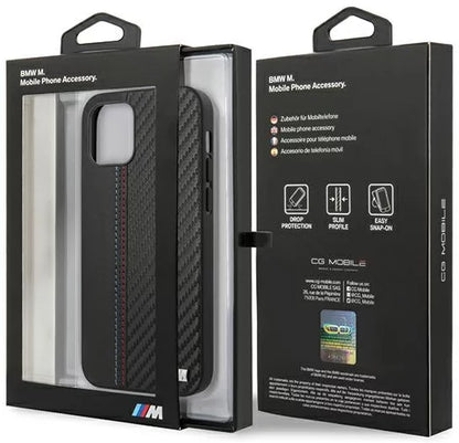 BMW iPhone 12 / 12 Pro Leather Case - Carbon Effect - Black