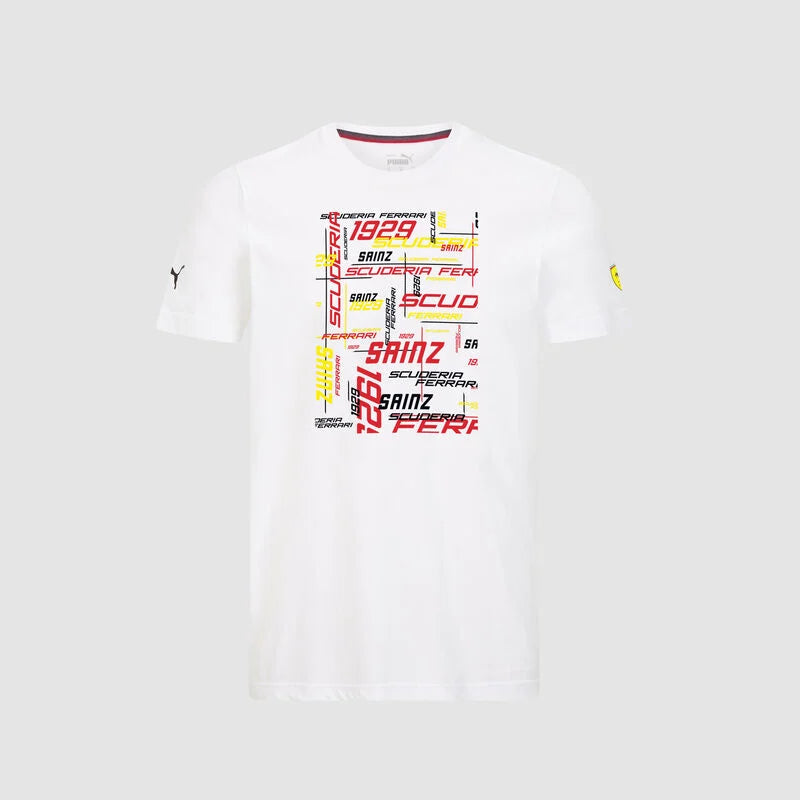 Scuderia Ferrari Puma Men's Driver T-Shirt Carlos Sainz White 2021-Fanwear