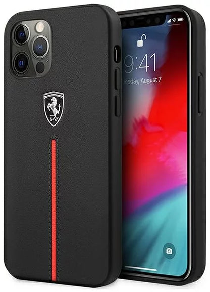 Ferrari iPhone 12 / 12 Pro Case - Black with Red Stripe