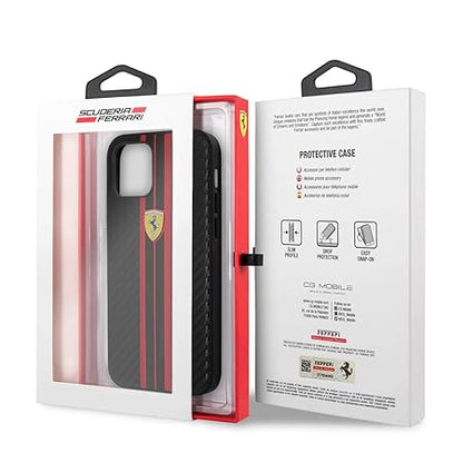 Ferrari iPhone 12 Pro Max Case - Black Carbon with Red Stripes
